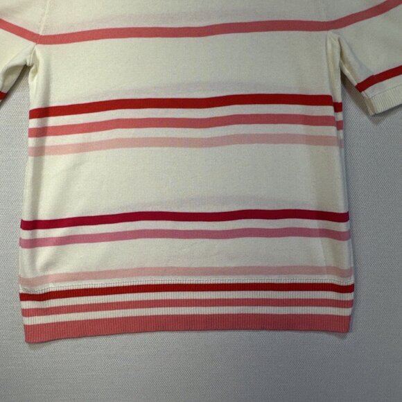 Talbots Womens Knit Sweater Large Cream Pink Striped Short Sleeve Preppy - Picture 12 of 14
